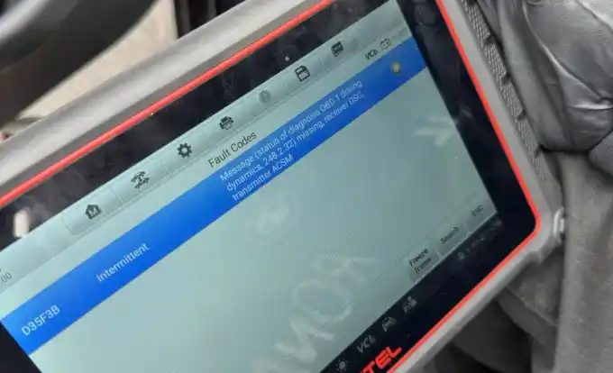 Autel diagnostic scanner showing BMW M550i (G30 N63 V8) fault code D35F3B intermittent driving dynamics fault during a recent diagnostic at Beacon Auto Care San Mateo