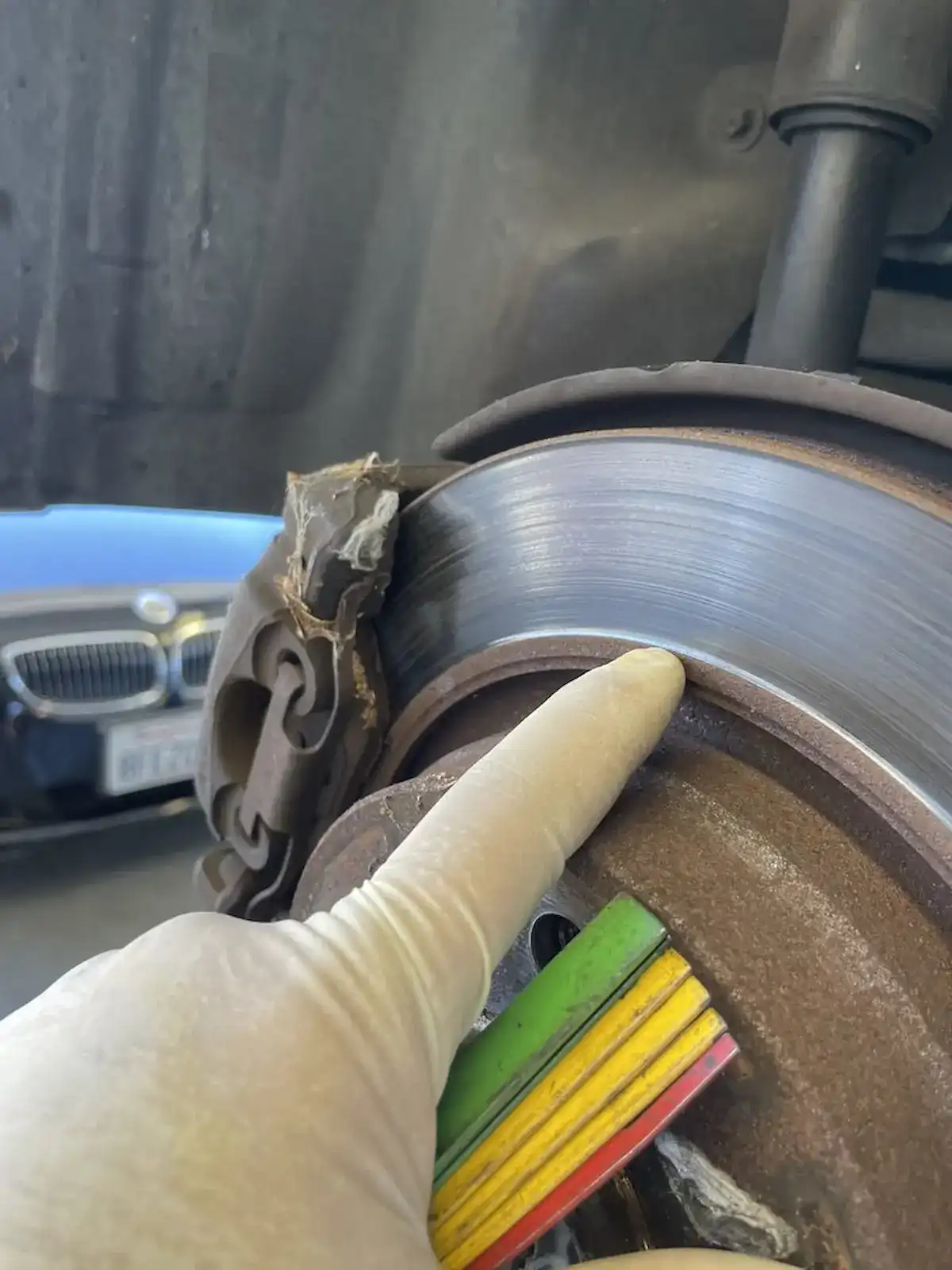 Brake rotor wear inspection during digital vehicle inspection at Beacon Auto Care San Mateo
