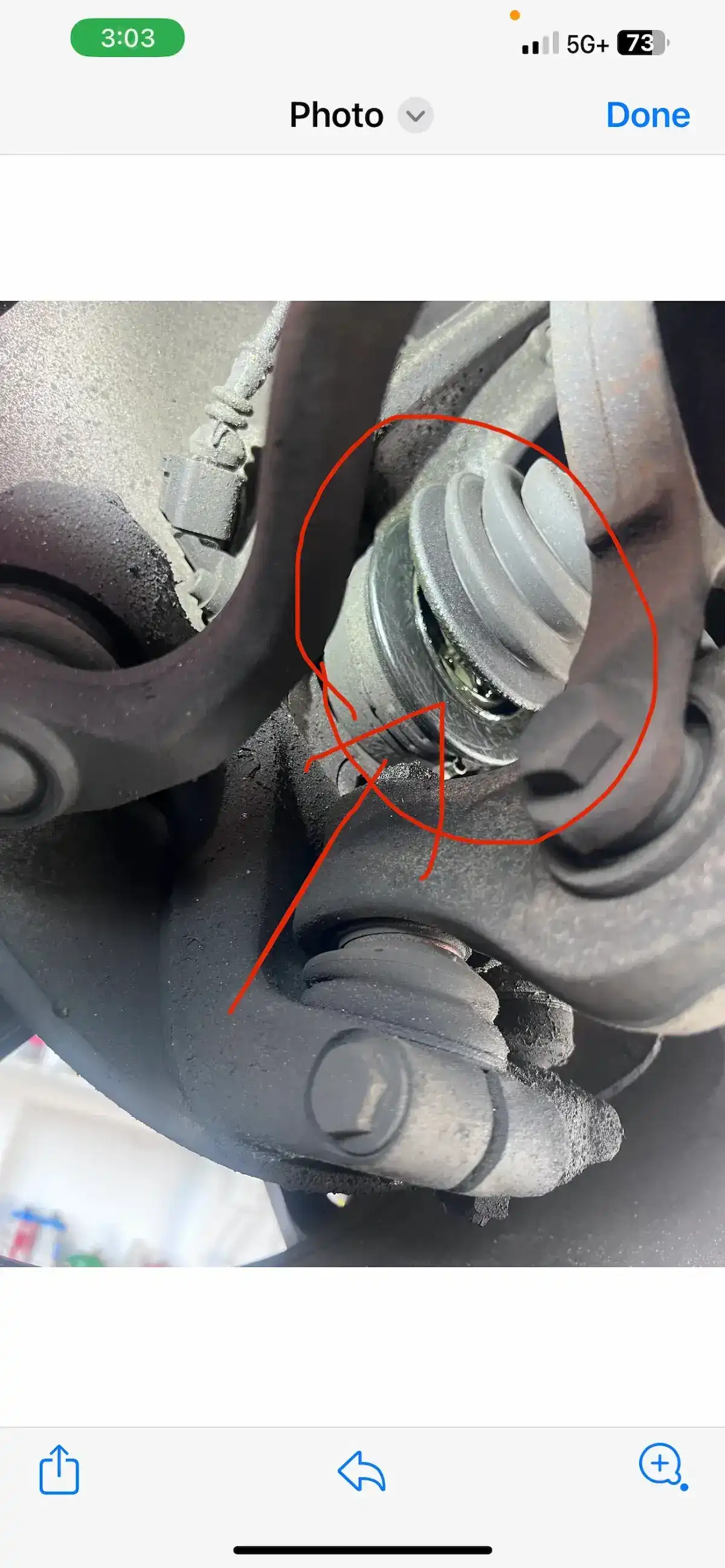 Sample digital vehicle inspection finding showing CV axle boot at Beacon Auto Care San Mateo