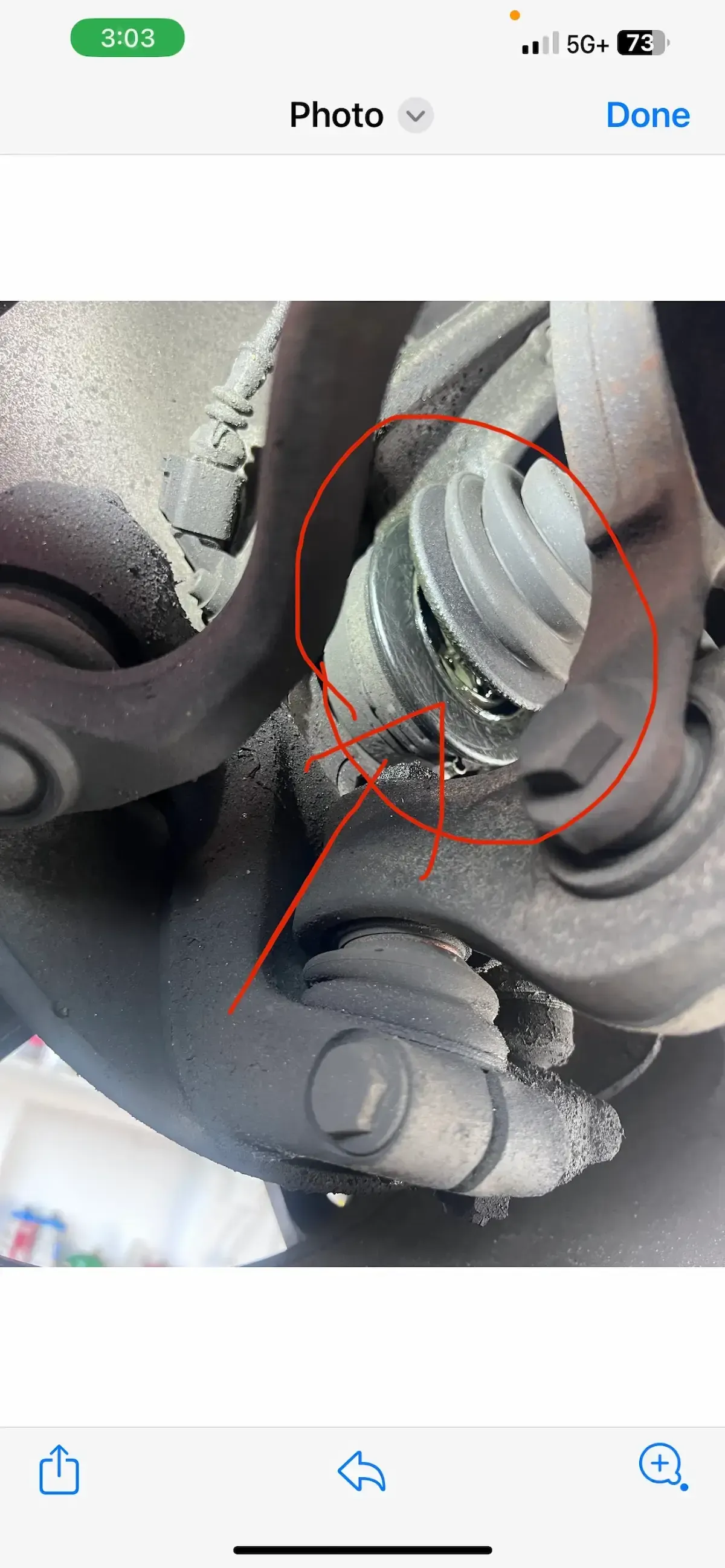 Sample digital vehicle inspection report on phone showing CV axle photos at Beacon Auto Care San Mateo