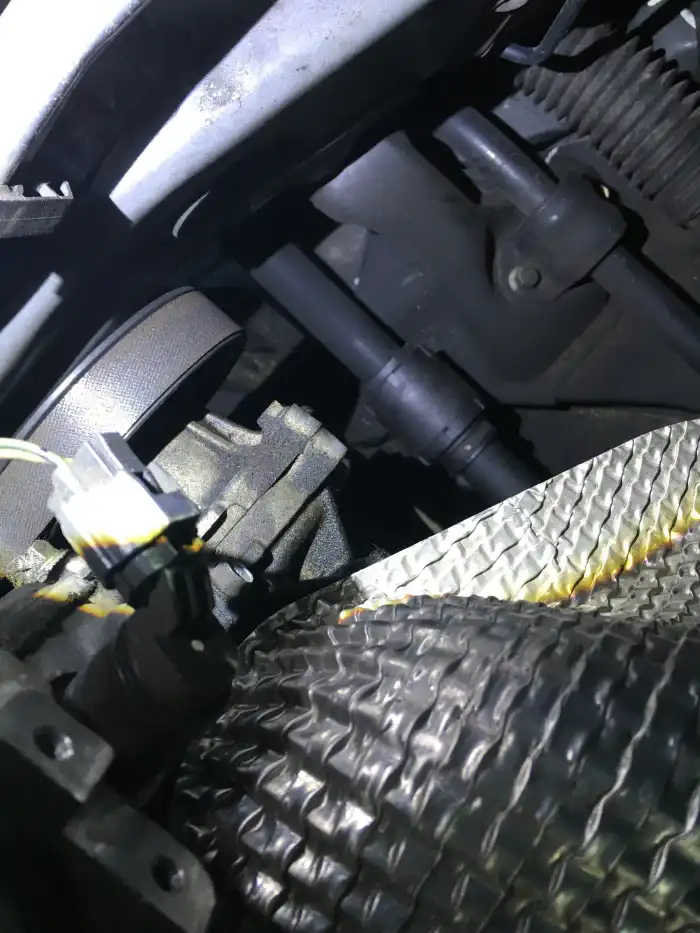 Water pump and drive pulley area of a 2013 Hyundai Sonata inspected during a San Mateo digital vehicle inspection